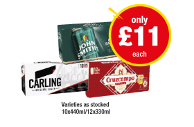 John Smiths, Carling, Cruzcampo - Now Only £11 at Premier