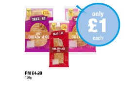 Snax On The Go Spicy Chicken Slice, Ham & Cheese, Pork Sausage Roll - Now Only £1 at Premier