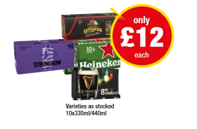 Strongbow Dark Fruits, Kopparberg Strawberry Lime, Heineken, Guinness - Now Only £12 at Premier