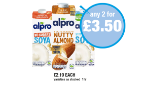 Alpro Soya No Sugars, Nutty Almon, Protein Soya - Any 2 for £3.50 at Premier