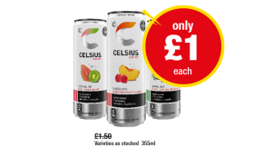Celsius Sparkling Guava & Kiwi, Raspberry & Peach, Watermelon & Strawberry - Now Only £1 at Premier