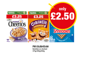 Cheerios, Curiously Cinnamon, Shreddies - Now Only £2.50 at Premier