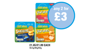 Dairylea Lunchers Ham 'N' Cheese, Chicken 'N' Cheese, Snackers Oreos - Any 2 for £3 at Premier