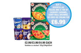 Goodfella's Margherita, Pepperoni, Ice Cream Dairy Milk, Caramel, Chocolate Brownie, Oreo - Now Only Buy 2 Goodfellas Pizzas And A Tub Of Cadbury Caramel, Dairy Milk, Or Oreo Ice Cream for £6.99 at Premier