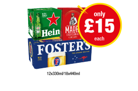 Heineken, Madri, Fosters - Now Only £15 at Premier