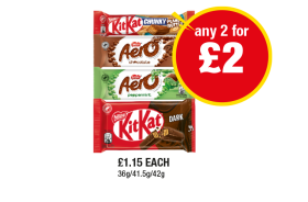 KitKat Chunky Peanut Butter, Aero Chocolate, Peppermint, KitKat Dark - Any 2 for £2 at Premier