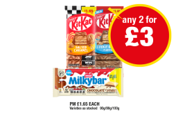 KitKat Salted Caramel, Cookie Dough, Milkybar - Any 2 for £3 at Premier