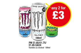 Monster Ultra, Juiced Viking Berry, Rio Punch - Any 2 for £3 at Premier