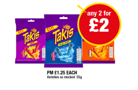 Takis Fuego, Blue Heat, Mango - Any 2 for £2 at Premier