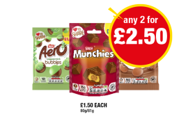 Aero Bubble Peppermint, Melts, Munchies - Any 2 for £2.50 at Premier