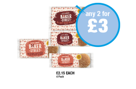 Baker Street Hot Dogs Rolls, Burger Buns, Mega Seeded Burger Buns, Seeded Burger Buns - Any 2 for £3 at Premier