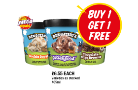 Ben & Jerry's Phish Food, Cookie Dough, Chocolate Fudge Brownie - Buy 1 Get 1 FREE at Premier