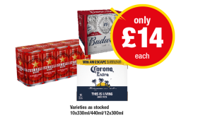 Budweiser, Estrella, Corona - Now Only £14 at Premier