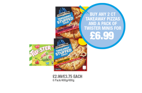Chicago Town Takeaway Stuffed Crust Pizza Pepperoni, Loaded Cheese, Twister Mini - Buy Any 2 Chicago Town Pizzas And A Pack of Twister Minis for £6.99 at Premier