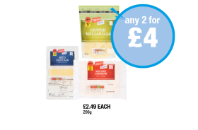 Jack's Grated Mozzarella, Mild Cheddar, Mature Cheddar - Any 2 for £4 at Premier