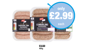 Jack's Sausages Traditional Pork, Cumberland, Lincolnshire - Now Only £2.99 at Premier