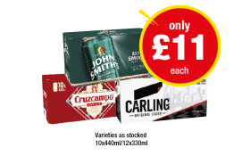 John Smiths, Coors, Cruzcampo, Carling - Now Only £11 at Premier
