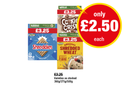 Shreddies Frosted, Cookie Crisp, Shredded Wheat - Now Only £2.50 at Premier