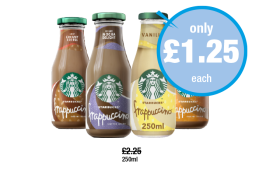 Starbucks Frappuccino Creamy Coffee, Mocha Delight, Vanilla, Caramel Latte - Now Only £1.25 at Premier