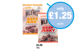 Wild West Beef Jerky Original, Honey BBQ - Now Only £1.25 at Premier