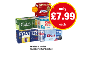 Carlsberg, Fosters, Bud 0.0, Brewdog Cold Beer, Coors - Now Only £7.99 at Premier