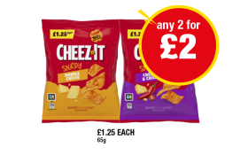 Cheez It Snap'd Double Cheese, Cheese & Chilli - Any 2 for £2 at Premier
