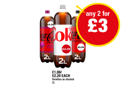 Coca Cola Zero, Cherry, Diet Coke - Any 2 for £3 at Premier