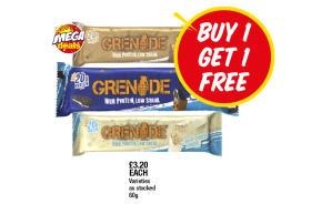 Grenade Caramel Chads, Oreo, White Chocolate Cookie - Buy 1 Get 1 FREE at Premier