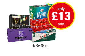 Guinness, Strongbow Dark Fruits, Mythos, Estrella, San Miguel - Now Only £13 at Premier