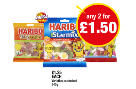 Haribo Starmix, Tangfastics, Supermix - Any 2 for £1.50 at Premier