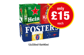 Heineken, Madri, Fosters - Now Only £15 at Premier