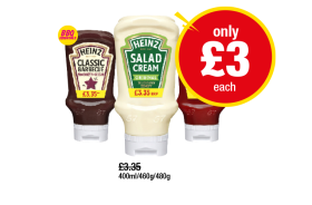Heinz Classic Barbecue, Salad Cream, Tomato Ketchup - Now Only £3 at Premier