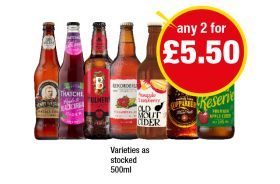 Henry Westons, Thatchers, Bulmers, Rekorderlig, Old Mout Cider, Kopparberg, Inch's Reserve - Any 2 for £5.50 at Premier