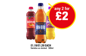 Irn Bru Zero, Rubicon Cherry Burst, Passion - Any 2 for £2 at Premier