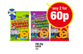 Johnny's Onion Rings, Pickled Onion Rings, Spicy Rings - Any 2 for 60p at Premier