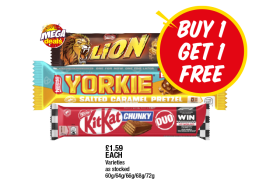 Lion Bar Duo, Yorkie Salted Caramel Pretzel Duo, KitKat Duo - Now Only Buy 1 Get 1 FREE at Premier