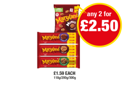 Maryland Minis, Double Choc, Choc Chip, Choc & Hazelnut - Any 2 for £2.50 at Premier