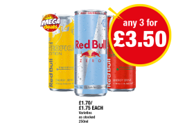 Red Bull Zero, Tropical, Red - Any 3 for £3.50 at Premier