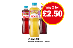 Ribena Strawberry, Pineapple & Passionfruit, Blackcurrant - Any 2 for £2.50 at Premier