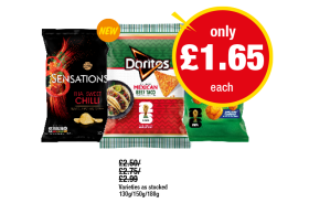 Sensations Thai Sweet Chilli, Doritos Mexican Beef Taco, Wotsits Golden Balls - Now Only £1.65 at Premier