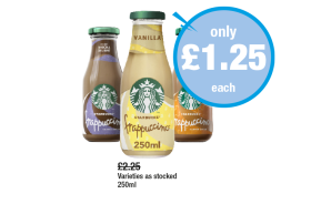Starbucks Frappuccino Creamy Coffee, Vanilla, Caramel - Now Only £1.25 at Premier