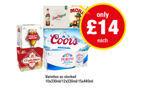 Stella Artois, Cruzcampo, San Miguel, Moretti, Coors, Peroni - Now Only £14 at Premier