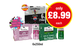 Captain Morgan Pepsi, Gordon's Gin & Tonic, Pink - Now Only £8.99 at Premier