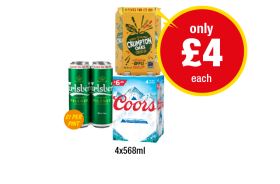 Carlsberg, Crumpton Oaks, Coors - Now Only £4 at Premier