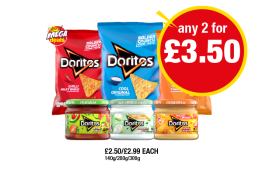 Doritos Sweet Chilli, Cool Original, Tangy Cheese, Mild Salsa, Cool Original, Nacho Cheese - Any 2 for £3.50 at Premier