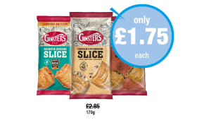 Ginsters Slice Beans & Cheese, Chicken & Mushroom, Peppered Steak - Now Only £1.75 at Premier