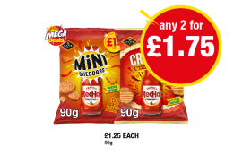 Mini Cheddars, Crinklys Red Hot - Any 2 for £1.75 at Premier