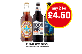 Newcastle Brown Ale, Doom Bar Zero, Ghost Ship - Any 2 for £4.50 at Premier