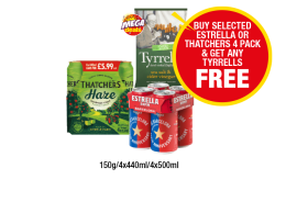 Tyrrells Salt & Vinegar, Thatchers Haze, Estrella - Buy Estrella Or Thatchers & Get Any Tyrrells FREE at Premier
