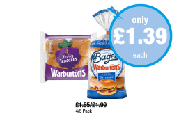 Warburtons Teacakes, Bagels - Now Only £1.39 at Premier